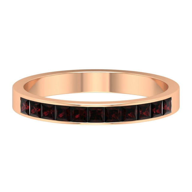 Rosec Jewels Mens 1/2 CT Princess Cut Garnet Half Eternity Ring, Minimal Garnet Semi Eternity Ring, Channel Set Garnet Ring, Garnet Stackable Ring, 18K Rose Gold, US 11.50