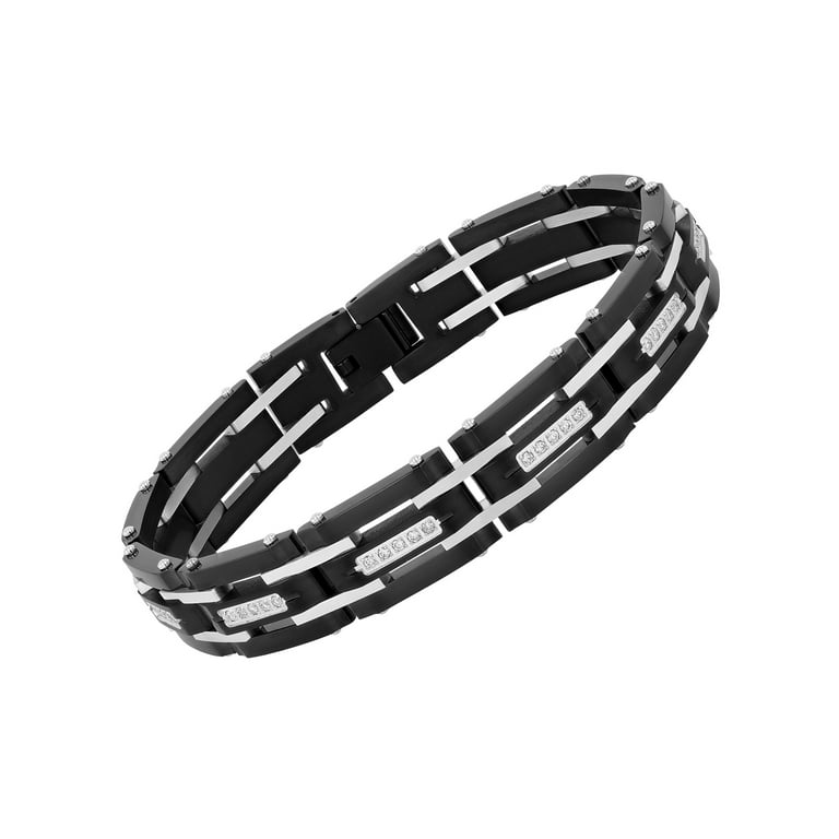 Stainless Steel with Black Ceramic 1/4 carat Diamond 8.75 inch ID Bracelet Stainless Steel with Black Ceramic 1/4 carat Diamond 8.75 inch ID Bracelet