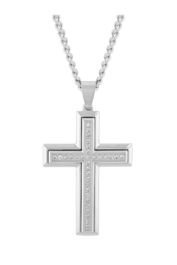Mens 1/2 ctw Lab-Grown Diamond Stainless Steel Cross Pendant Necklace