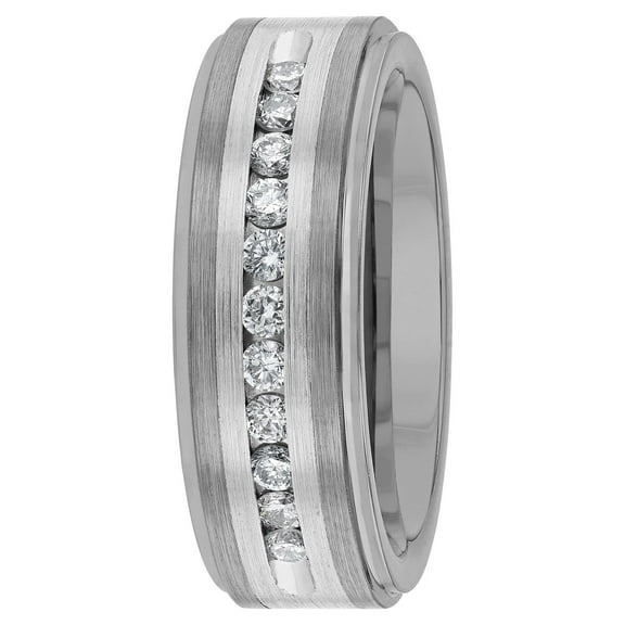 Mens 1/2 ctw Lab-Grown Diamond Tungsten & Stainless Steel Wedding Band - Mens Ring