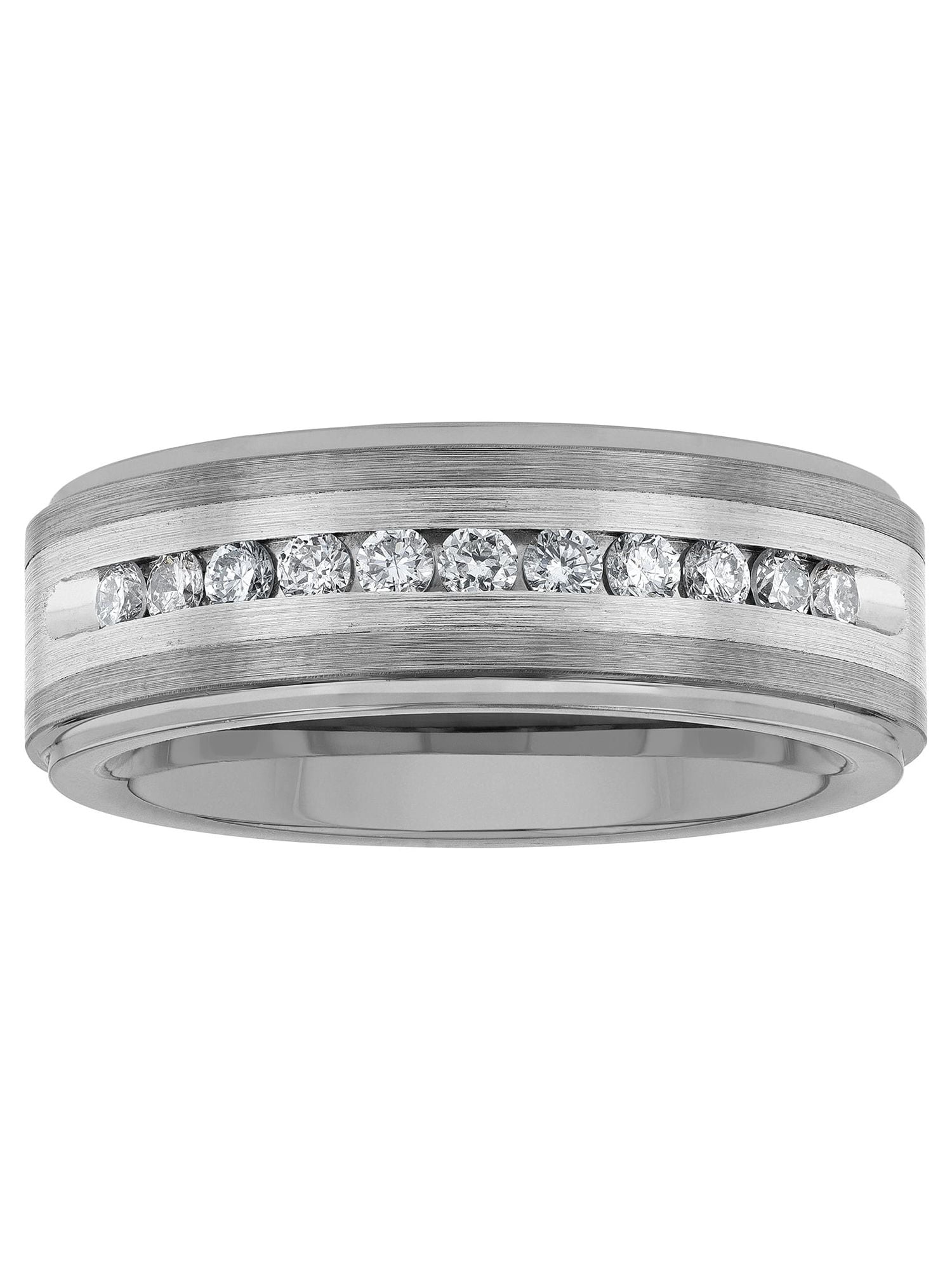 Mens 1/2 ctw Lab-Grown Diamond Tungsten & Stainless Steel Wedding Band - Mens Ring