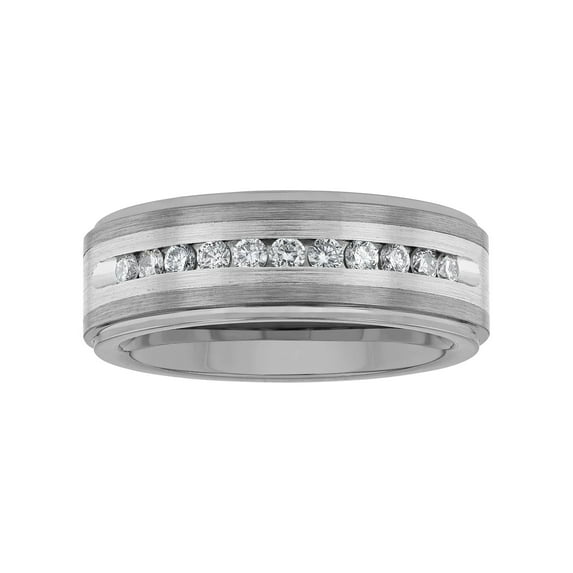Mens 1/2 ctw Lab-Grown Diamond Tungsten & Stainless Steel Wedding Band - Mens Ring