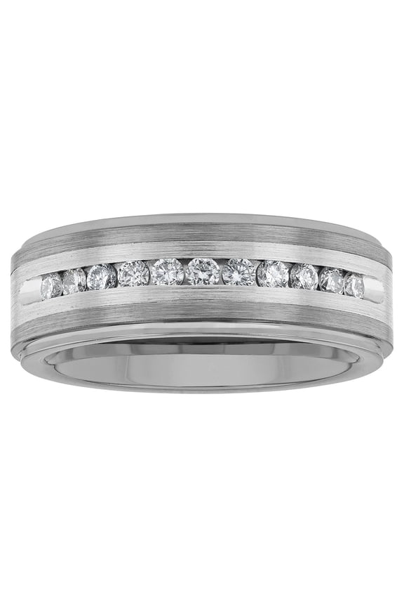 Mens 1/2 ctw Lab-Grown Diamond Tungsten & Stainless Steel Wedding Band - Mens Ring