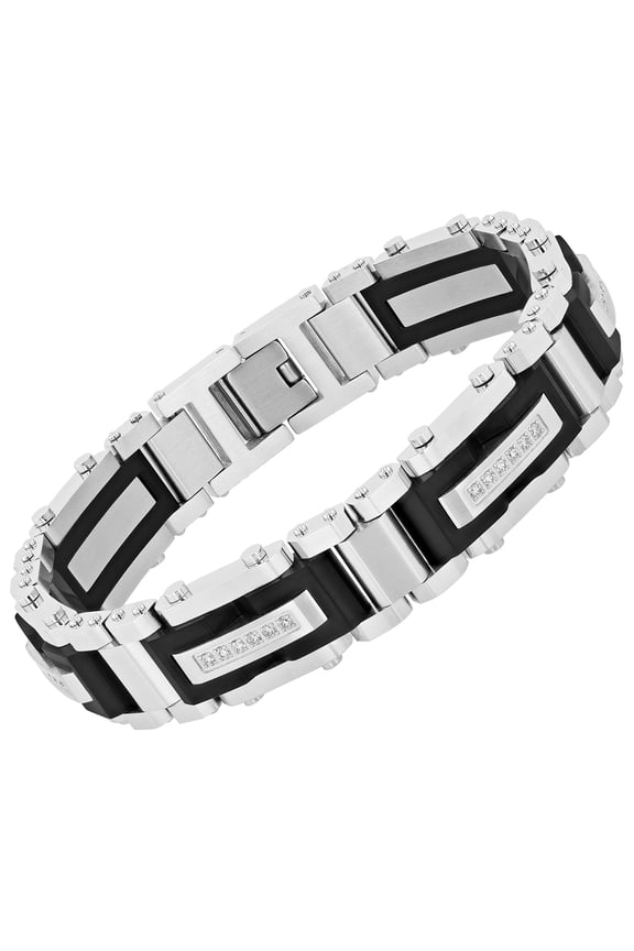 Mens 1/2 ctw Lab-Grown Diamond Two-Tone Stainless Steel Link Bracelet