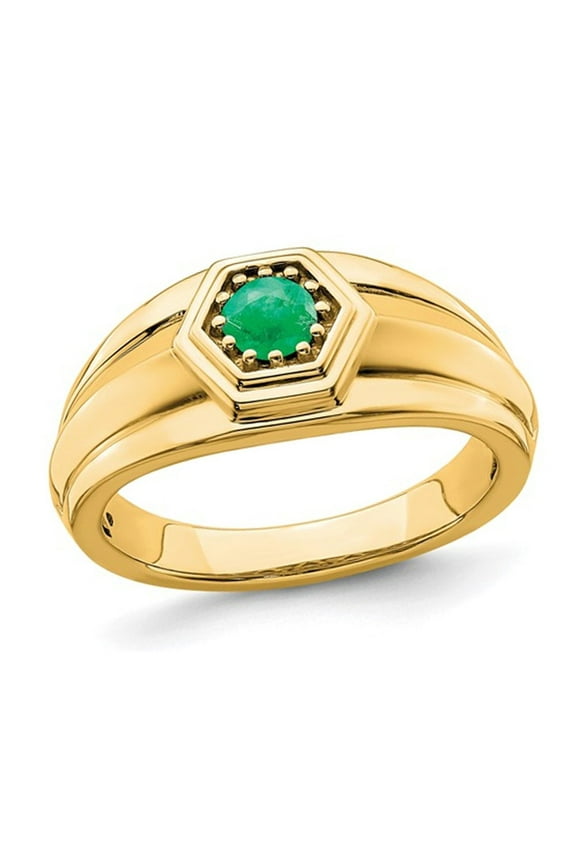 Mens 1/3 Carat (Ctw) Green Emerald Ring in 14K Yellow Gold (SIZE 10) for Men