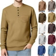 thumbnail image 1 of Mens 1/4 Button Shirts Waffle Pullover Long Sleeve Sweatshirt Knitted Sweater Crew Neck Casual Sweatshirts Thermal Plain Top Workwear Knitwear Soft Comfy Sweatshirts Loungewear, 1 of 7
