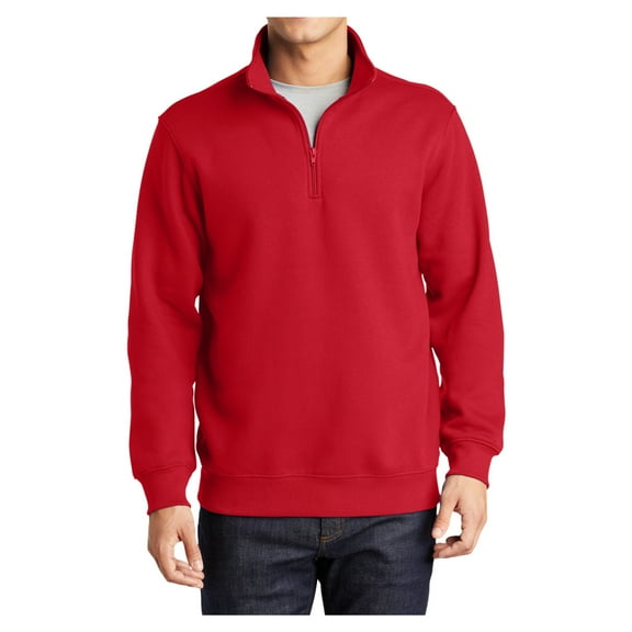 Mens 1/4 Zip Cotton/Poly Fleece Sweatshirt True Red Large