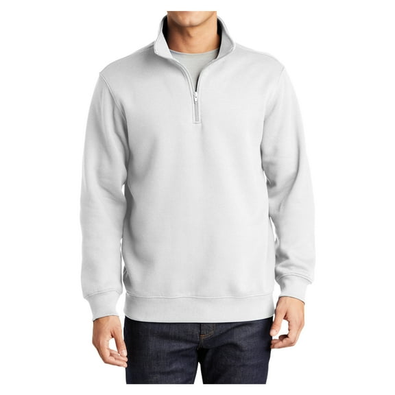 Mens 1/4 Zip Cotton/Poly Fleece Sweatshirt White 4X-Large