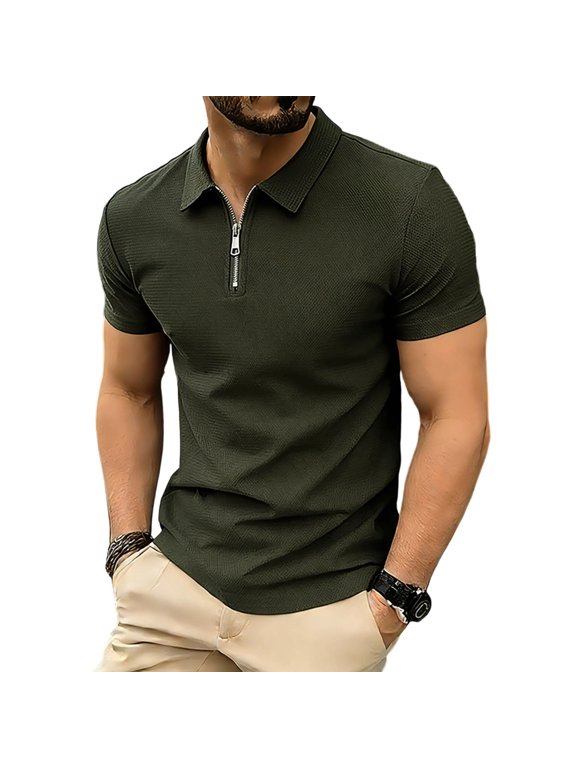 Mens 1/4 Zip Golf Polos Shirts , Short Sleeve Casual Tshirt Mesh Breathable Sport T-Shirt Summer Zipper Collared Pullover Classic Stretch Golf Shirts Solid Color Gym Muscle Fit Tops