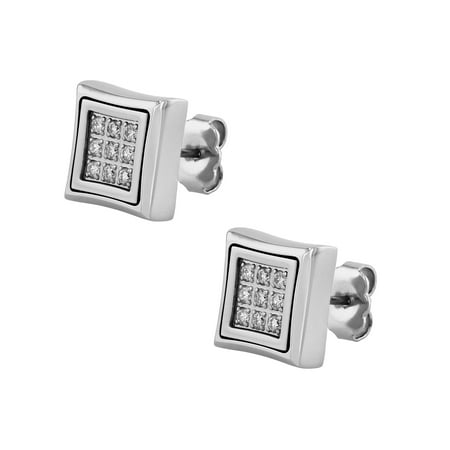 Mens 1/4 ctw Lab-Grown Diamond Stainless Steel Square Stud Earrings