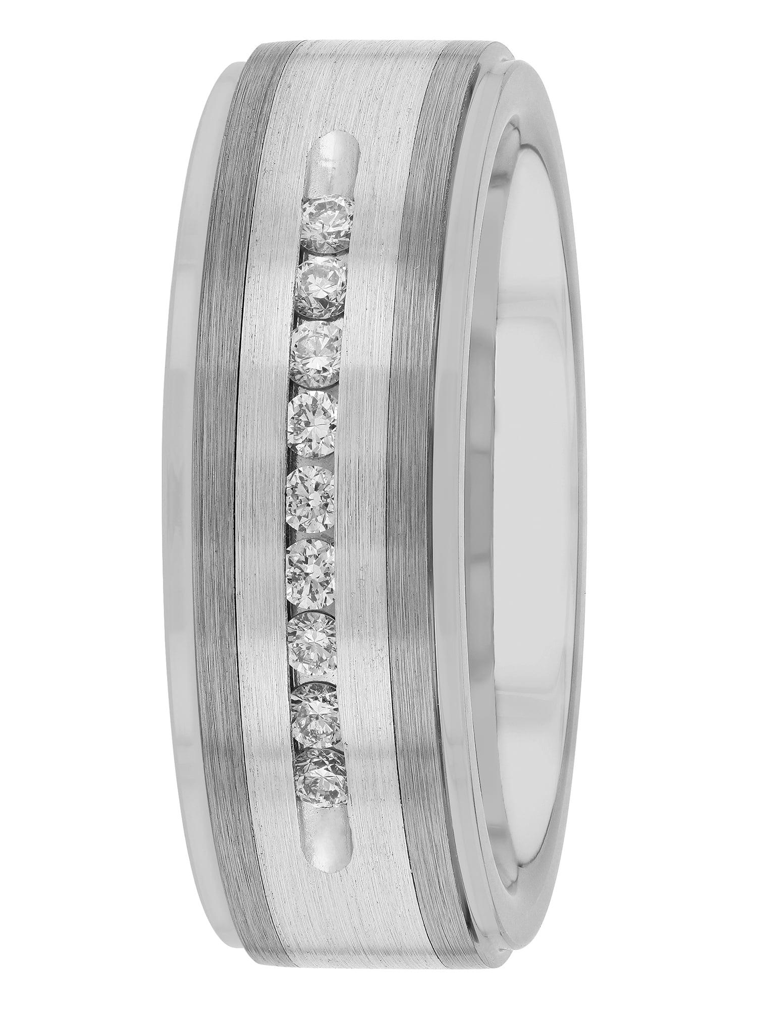 Mens 1/4 ctw Lab-Grown Diamond Tungsten & Stainless Steel Wedding Band ...