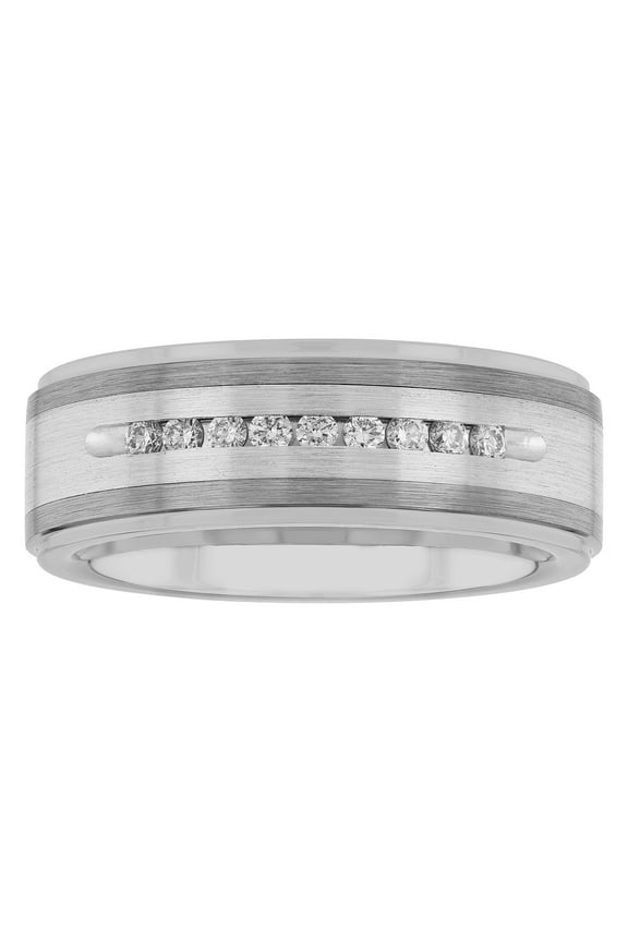 Mens 1/4 ctw Lab-Grown Diamond Tungsten & Stainless Steel Wedding Band - Mens Ring
