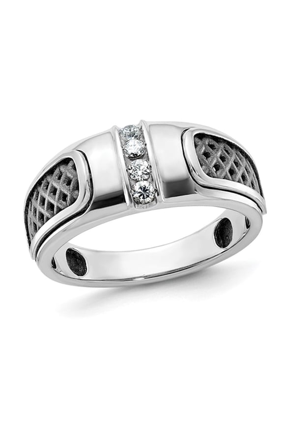 Gem & Harmony Mens 1/5 Carat (Ctw) Damond Ring in 14K White Gold (size 10) for Men