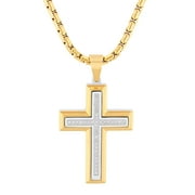 Mens 1/5 ctw Diamond Gold-Tone Stainless Steel Cross Pendant Necklace