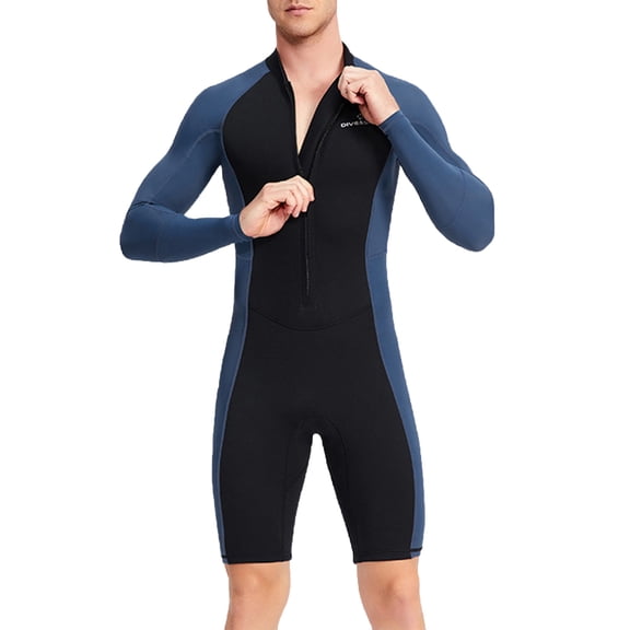 Mens 1.5mm Shorty Wetsuit Womens, Full Body Long Sleeve Diving Suit Front Zip Wetsuit for Diving Snorkeling Kayaking Swimming Size 3XL Blue