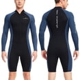 thumbnail image 1 of Mens 1.5mm Shorty Wetsuit Womens, Full Body Long Sleeve Diving Suit Front Zip Wetsuit for Diving Snorkeling Kayaking Swimming Size 3XL Blue, 1 of 9