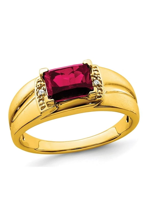 Mens 1.60 Carat (Ctw) Lab Created Ruby Ring in 14K Yellow Gold