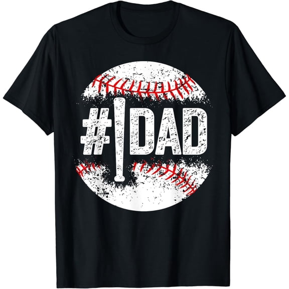Mens #1 Dad Baseball Number One Daddy Son Baseball Player T-Shirt