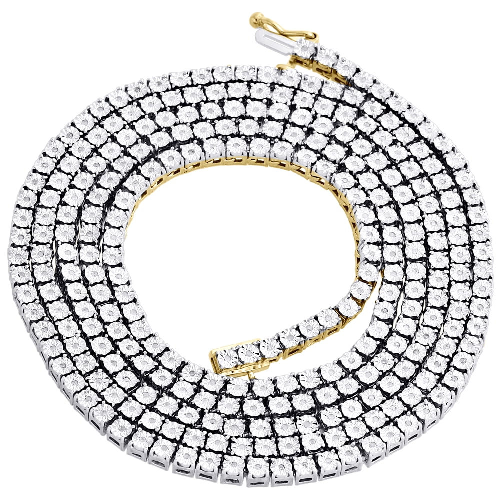 JFL DIAMONDS & TIMEPIECES Mens 1 Row Necklace Diamond Tennis Link Choker Chain 20" Sterling Silver 0.60 CT.