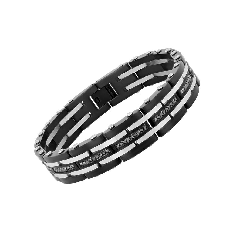 Stainless Steel Antiqued Matte 1/10 CT Black Diamond 9 inch Bracelet Stainless Steel Antiqued Matte 1/10 CT Black Diamond 9 inch Bracelet
