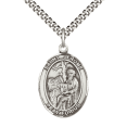 thumbnail image 1 of Mens 1 x 3/4" Oval Pewter Saint Jerome Medal Pendant on 24" Rhodium Plated Heavy Curb Brass Chain with Lobster Claw clasp, Catholic Religious Necklace -Made in USA- Deluxe Velvet Gift Box, 1 of 3