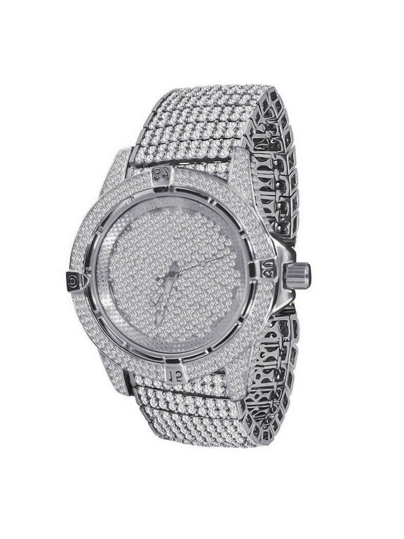 Mens 10 Row Custom Band Iced Out Dial Simulated Diamond White Gold Tone Joe Rodeo Jojino Watch