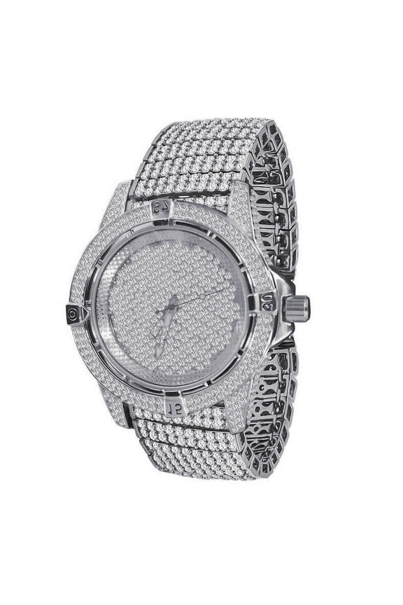 Mens 10 Row Custom Band Iced Out Dial Simulated Diamond White Gold Tone Joe Rodeo Jojino Watch