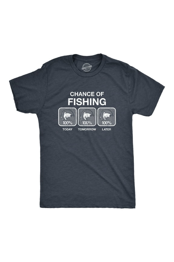 Mens 100% Chance Of Fishing T Shirt Funny Outdoor Fishing Novelty Camp Tee Graphic Tees