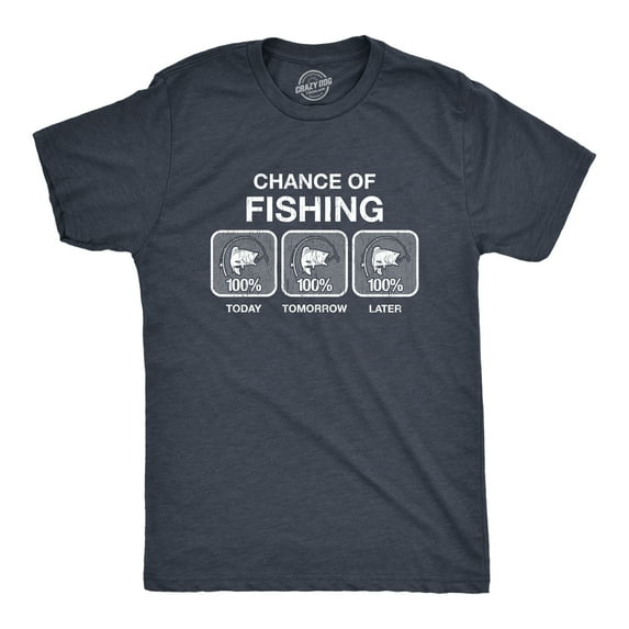 Mens 100% Chance Of Fishing T Shirt Funny Outdoor Fishing Novelty Camp Tee Graphic Tees