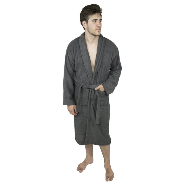 Mens 100 Cotton Bathrobe Terry Cloth Shawl Luxury Gown Spa Robe