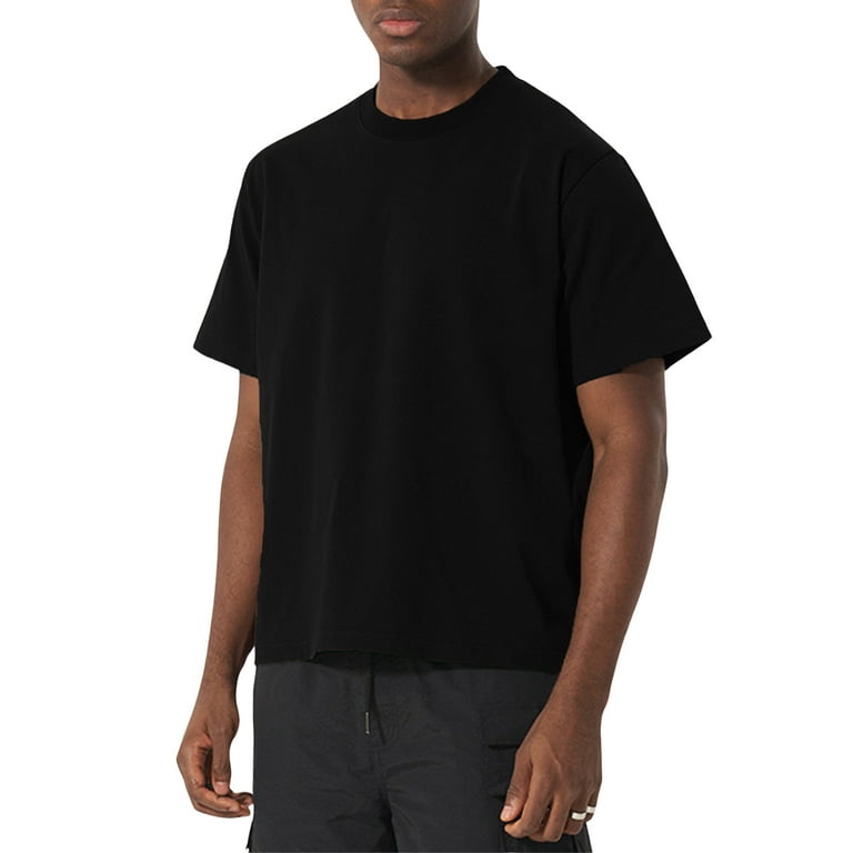 Mens 100% Cotton Boxy Fit Plain T-shirt Cropped Boxy Fit Blank T