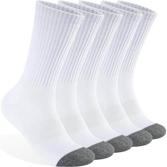 Mens 100% Cotton Cushioned Crew Socks, Athletic Performance Moisture Wicking Work socks