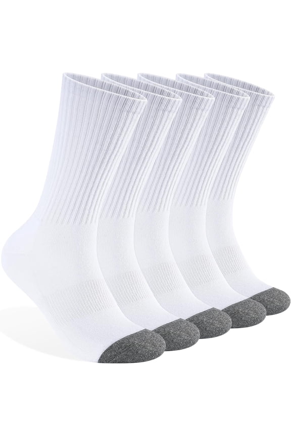 Mens 100% Cotton Cushioned Crew Socks, Athletic Performance Moisture Wicking Work socks