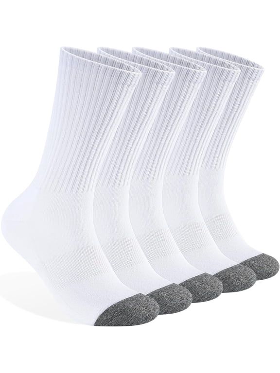 Mens 100% Cotton Cushioned Crew Socks, Athletic Performance Moisture Wicking Work socks