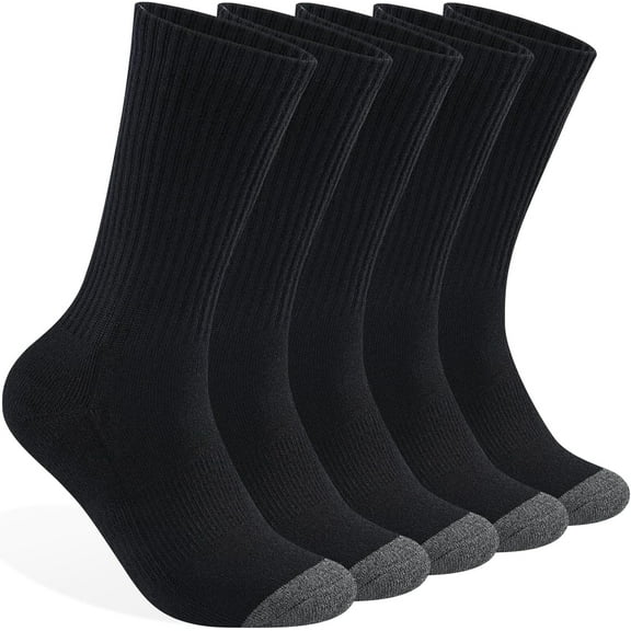 Mens 100% Cotton Cushioned Crew Socks, Athletic Performance Moisture Wicking Work socks