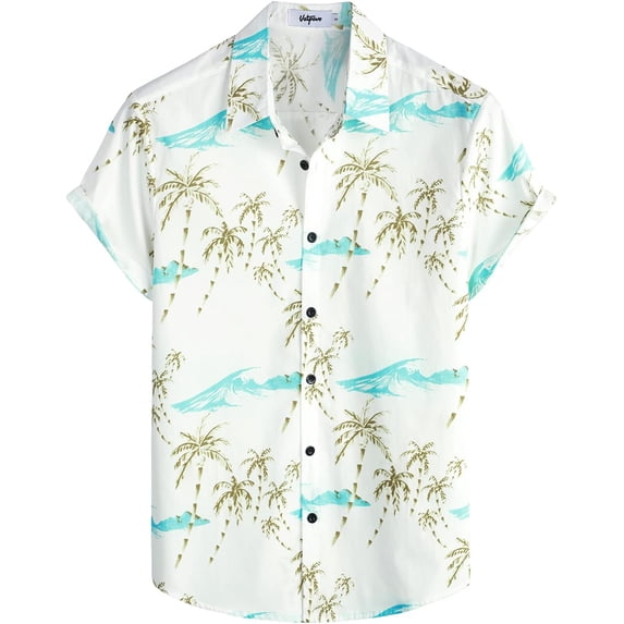 Mens 100% Cotton Hawaiian Shirts Button Down Short Sleeve Beach Shirts Summer Casual Aloha Shirts
