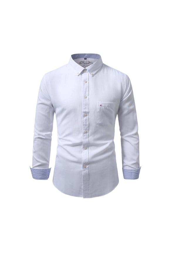 Mens 100% Cotton Oxford Shirt with Contrast Cuffs for Business & Daily Wear Long Sleeve Dress Shirts for Men Button Down Work Casual Shirt with Pocket Big and Tall Size M-5XL White