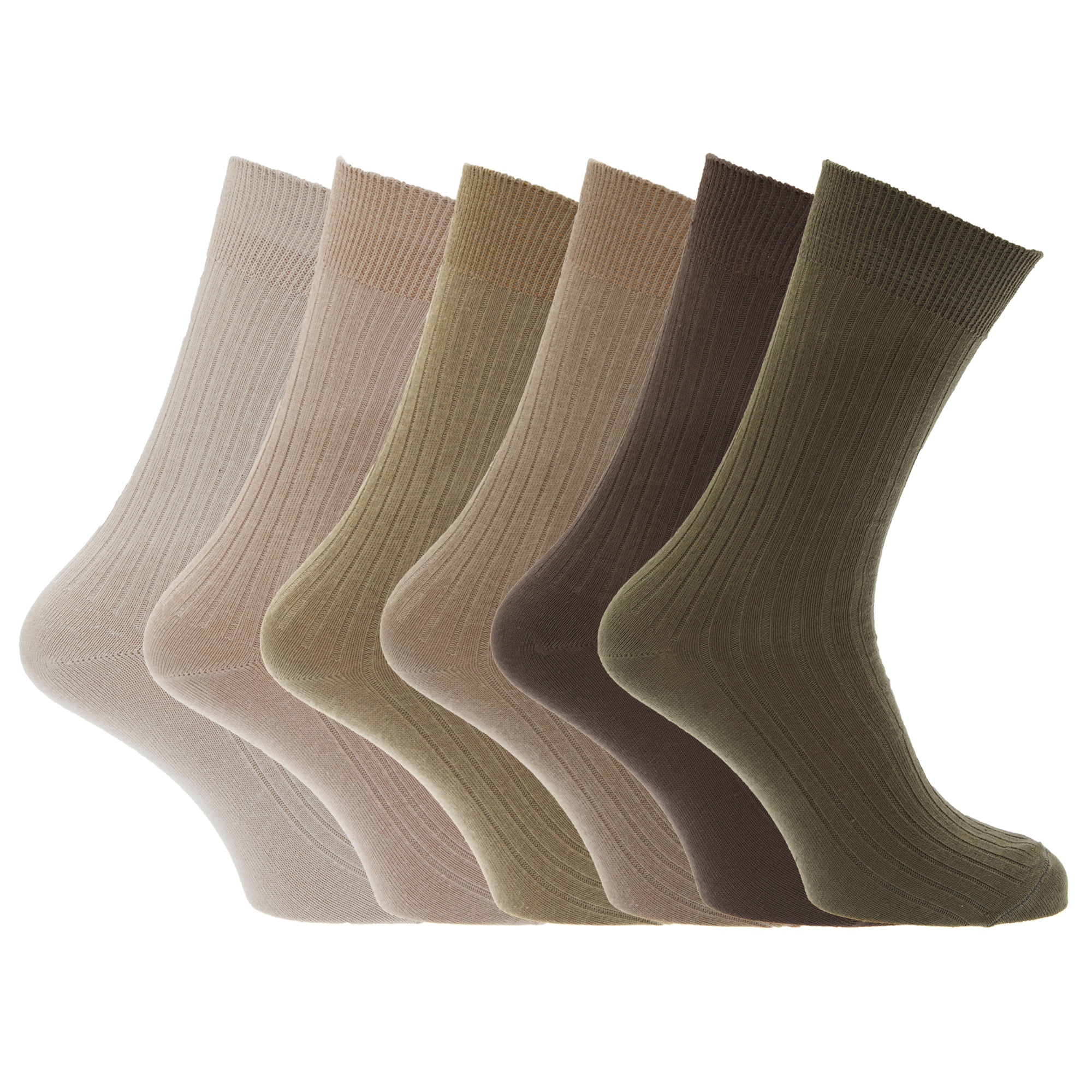 Mens 100% Cotton Ribbed Classic Socks (Pack Of 6)