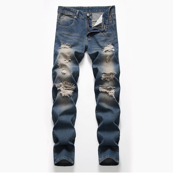 Mens 100%Denim Comfort Flex Waist Baggy Jeans New Fashion Have Pockets Button Zipper Personality Trend Jeans Blue1 2XL Jeans for Men