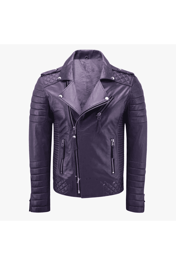 Mens 100% Lambskin Purple Leather Jacket Quilted Motorbiker Casual Leather Jacket