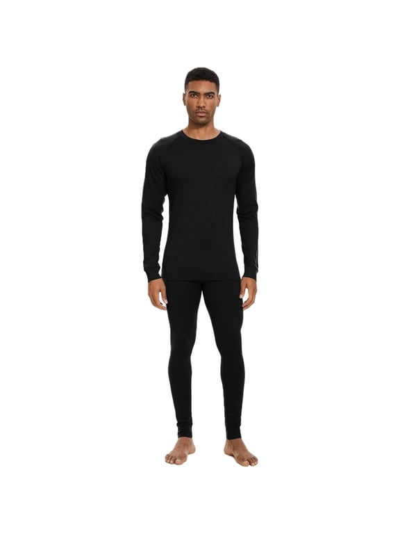 Men's 100% Merino Wool Base Layer Set, Thermal Top and Bottoms for Skiing, Hiking, Winter Work and Cold Weather Activities
