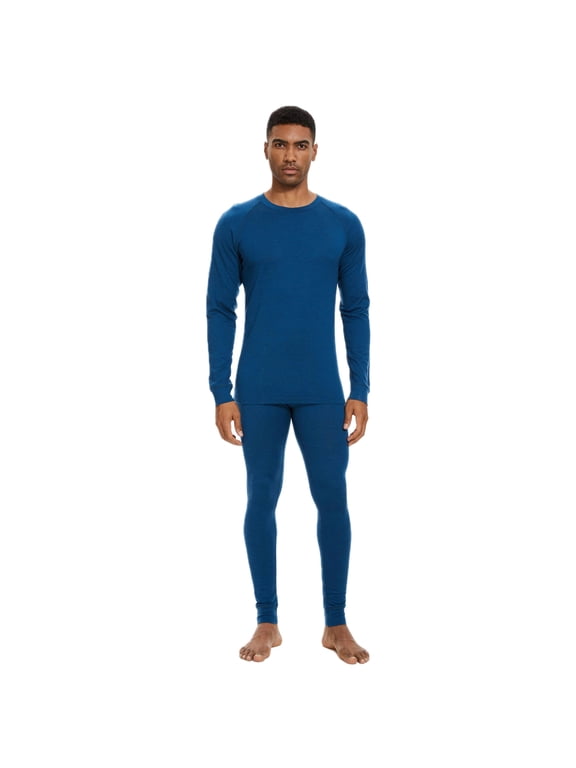 Men's 100% Merino Wool Base Layer Set, Thermal Top and Bottoms for Skiing, Hiking, Winter Work and Cold Weather Activities