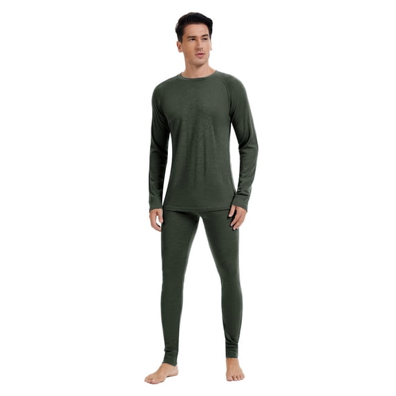 Mens 100% Merino Wool Base Layer Sets for Ski Lightweight Thermal Underwear