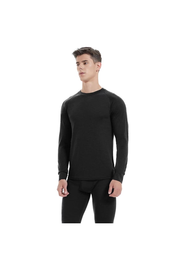 Mens 100% Merino Wool Base Layer Top For Ski Long Sleeve Thermal Shirts Midweight