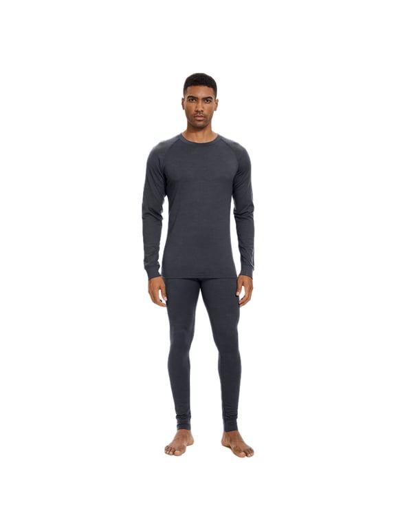 Men’s 100% Merino Wool Midweight Base Layer Set Thermal Underwear Top & Bottom for Ski Winter Outdoor