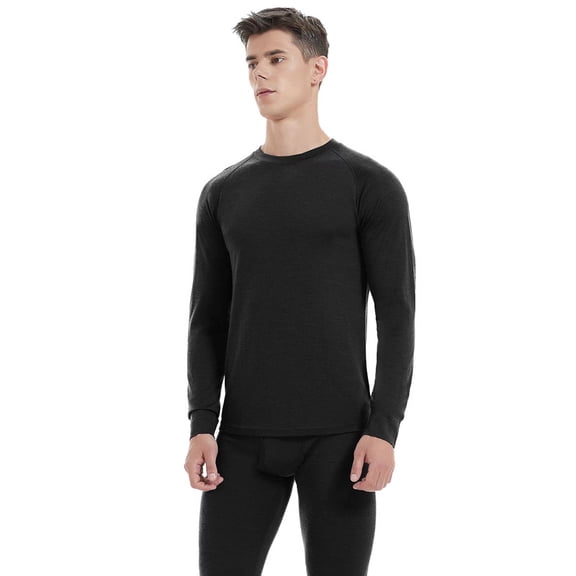 Mens 100% Merino Wool Base Layer Top For Ski Long Sleeve Thermal Shirts Midweight