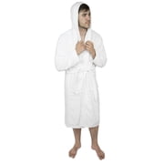 Mens 100% Terry Cotton Toweling Bathrobe Dressing Robe Hooded White Small