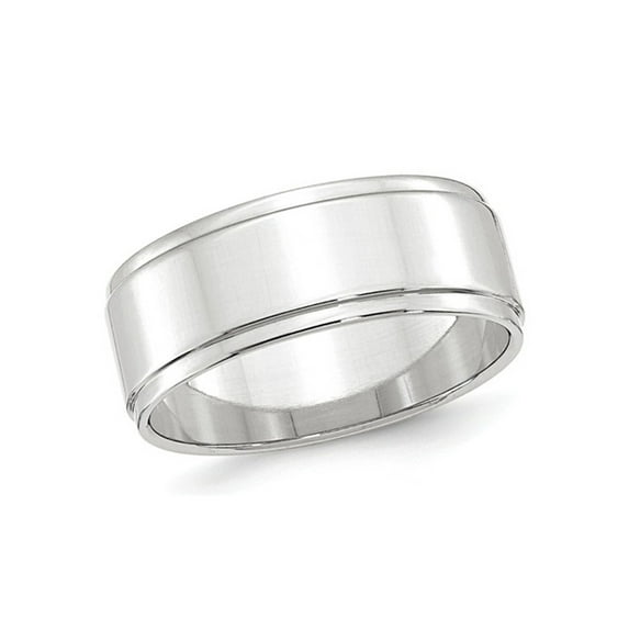 Gem & Harmony Mens 10K White Gold 8mm Flat Wedding Band Ring with Step Edge for Men