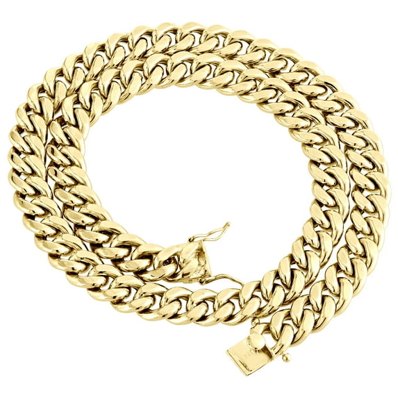 Mens 10K Yellow Gold 3D Hollow Miami Cuban Link Chain 14mm Box Clasp 20 Inch