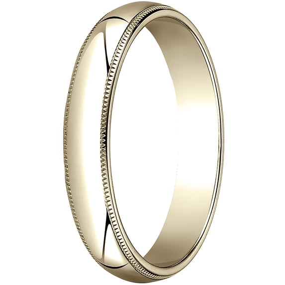 Mens 10K Yellow Gold, 4.0mm Traditional Dome Oval Wedding Band with Milgrain (sz 15)